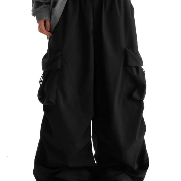 Men's Wide Leg Cargo Pants, Elastic Waist Loose Fit Hip Hop Style Street Pants - Outdoor Casual Activities