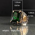 New Fashion Classical Green Square Synthetic Gems Decor Engraved Alloy Ring