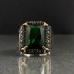 New Fashion Classical Green Square Synthetic Gems Decor Engraved Alloy Ring