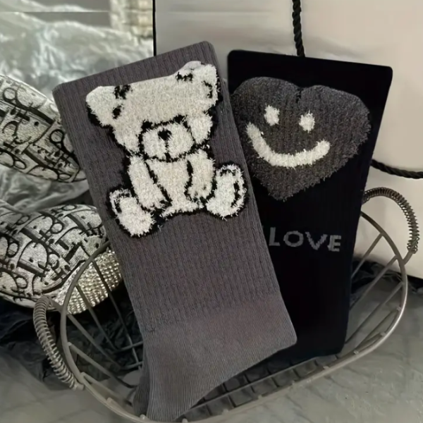 5 Pairs Fuzzy Bear & Heart Socks